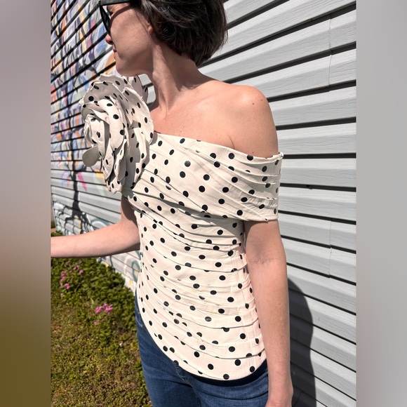 BALMAIN RARE ONE-OF-A-KIND SCULPTED LAMBSKIN LEATHER POLKADOT ROSE TOP - Picture 3 of 16